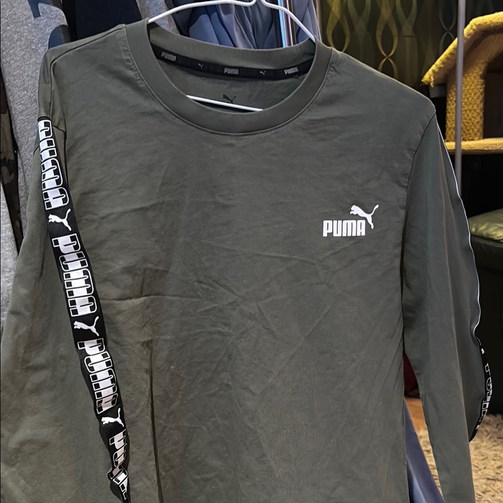 PUMA Men's Olive Green Long Sleeve Shirt